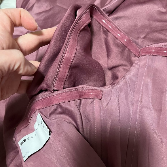 ⭐️ASOS Edition Satin Bardot Drape Wrap Maxi Dress in orchid. Size 4. - Picture 11 of 12